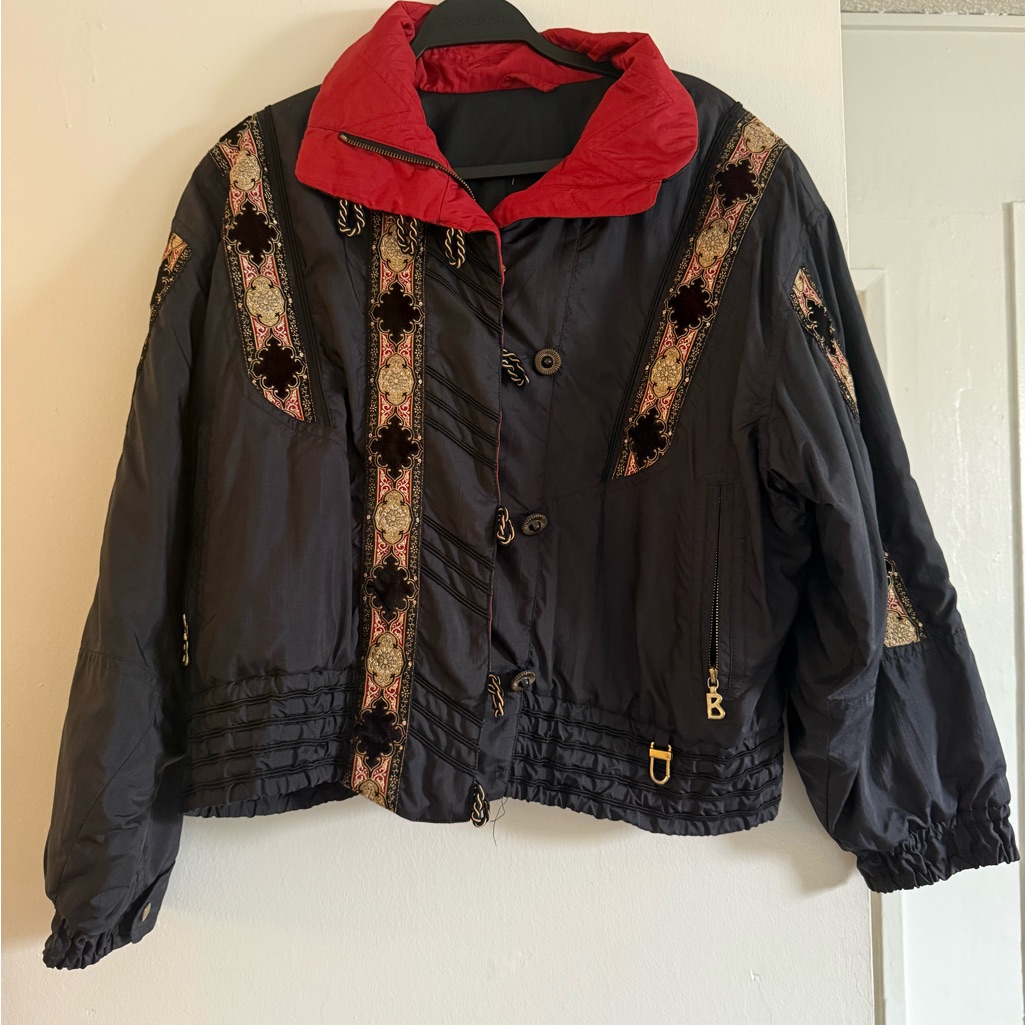 Bogner Vintage 1980 Ski Jacket Embroidered Velvet Black And Red Size 10